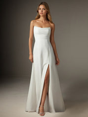 White A-Line Strapless Chiffon Wedding Dress