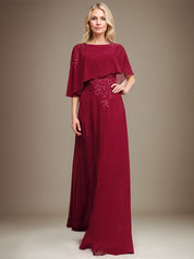 A-line Scoop Floor-Length Chiffon Lace Mother of the Bride Dress With Sequins Beading