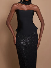 Off-Shoulder Bandage Top & Sequin Midi Skirt Set