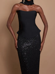 Off-Shoulder Bandage Top & Sequin Midi Skirt Set