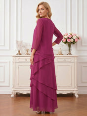 Round Neck Tiered Chiffon A-Line Mother of the Bride Dress with Matching Bolero Jacket