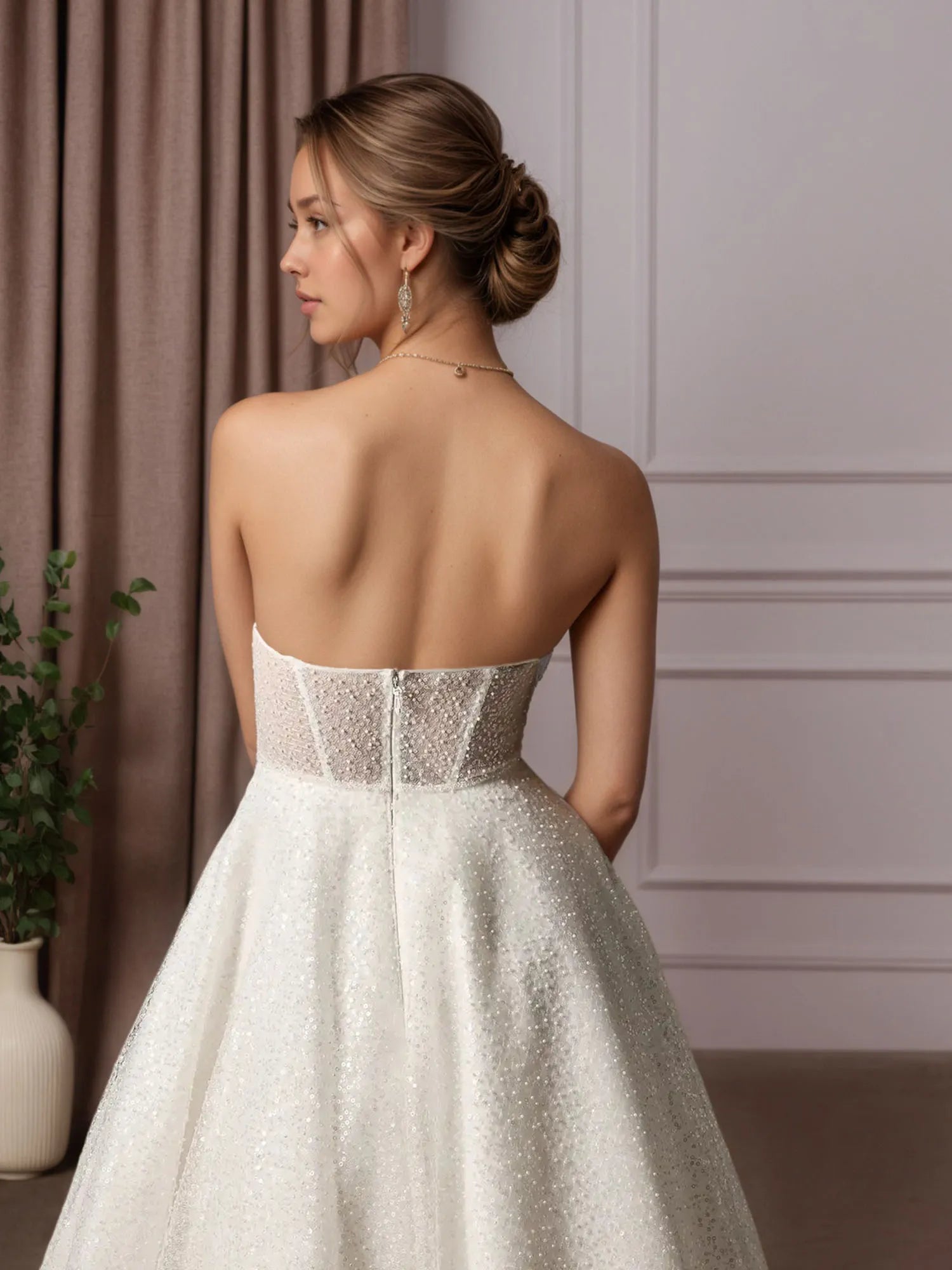 White A-Line Strapless Beading Wedding Dress