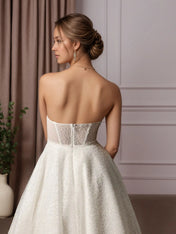 White A-Line Strapless Beading Wedding Dress