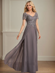 A-line V-Neck Floor-Length Chiffon Lace Mother of the Bride Dress