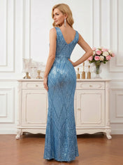 Scoop Neck Sequin Sleeveless V-Back Mermaid Mother of the Bride Dress