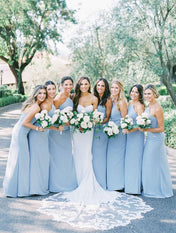 Charming A-Line Halter Sky Blue Chiffon Long Bridesmaid Dresses