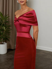 Wine Red Velvet Off The Shoulder Short Sleeve Sheath Maxi Dress