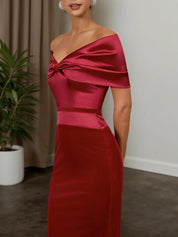Wine Red Velvet Off The Shoulder Short Sleeve Sheath Maxi Dress