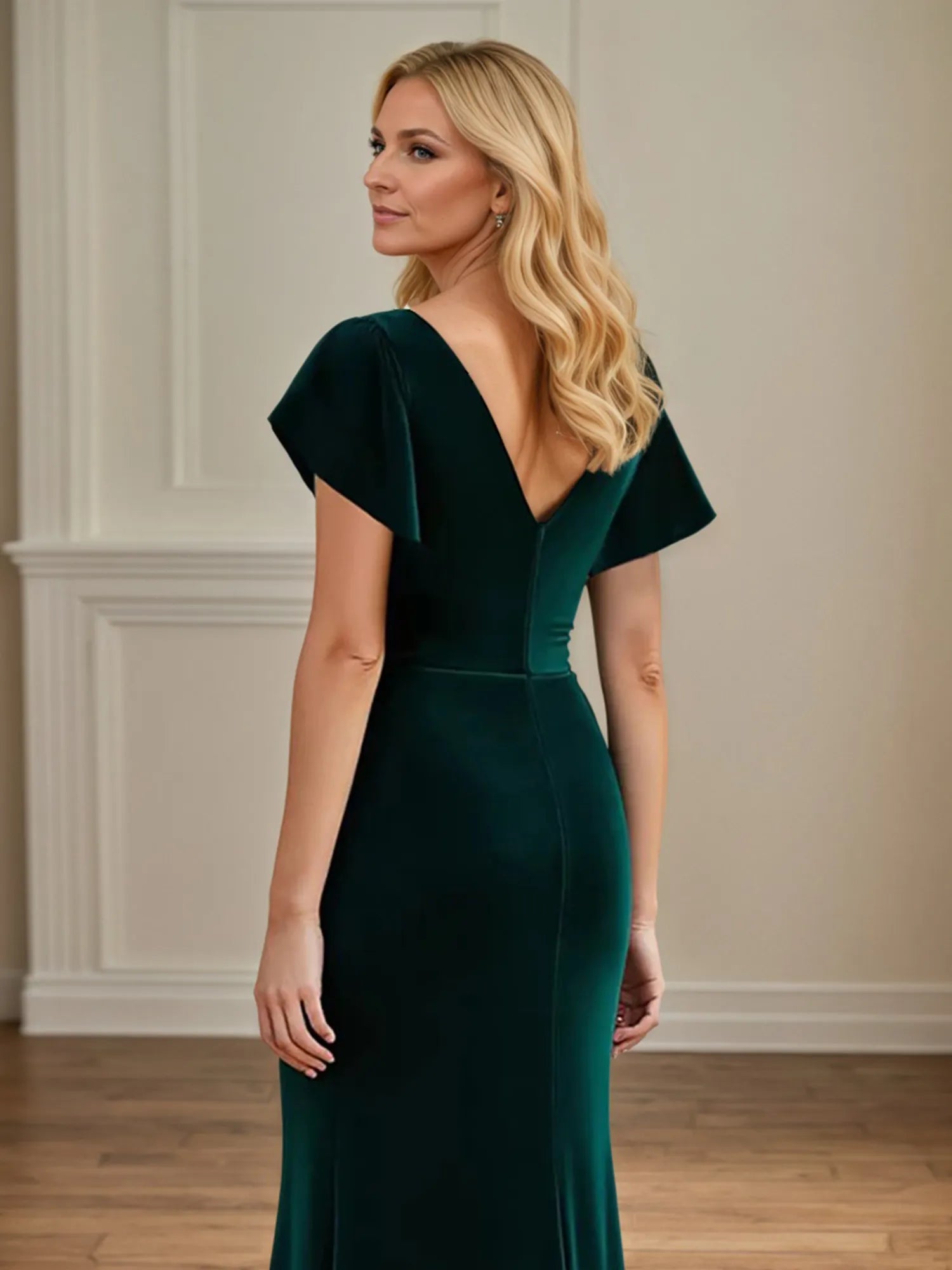 Ruched A Line V Neck Asymmetrical Mother of the Bride Dress