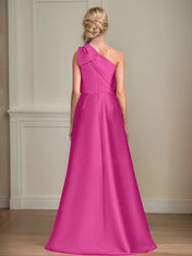 A-Line One-Shoulder Satin Mother Of The Bride Dresses With Bows