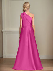 A-Line One-Shoulder Satin Mother Of The Bride Dresses With Bows