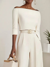 Women White Off The Shoulder Half Sleeve Dressy Jumpsuit