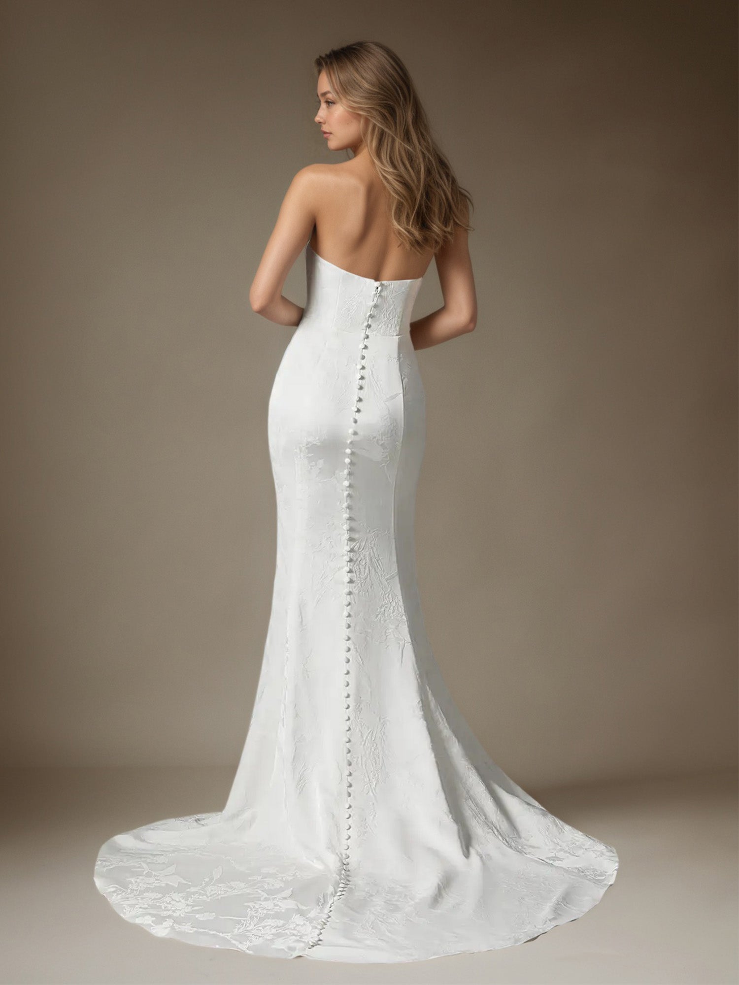 White Mermaid Off The Shoulder Floral Jacquard Wedding Dress