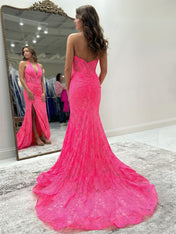 Black Mermaid Lace Halter Long Prom Dress with Slit