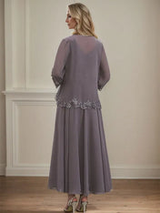 A-line V-Neck Ankle-Length Chiffon Mother of the Bride Dress With Sequins Appliques Lace Beading