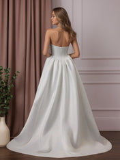 White A Line Strapless Satin Wedding Dress