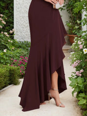Mother Wedding Guest Dress Brown One Shoulder Ruffle Maxi Dress