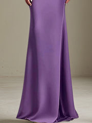Satin Wedding Guest Dresses Asymmetrical Neck Floor Length Dress