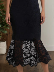 Cocktail Dress Black Crew Neck Midi Lace Dress