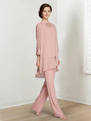 Tailleur-pantalon en mousseline à manches longues pour mère de la mariée avec veste 