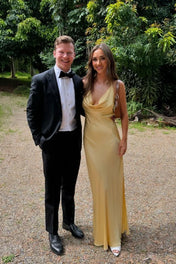 Cowl Neck Yellow Soft Satin Sheath Bridesmaid Dress