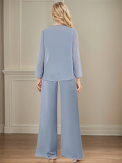 Elegant Simple Scoop Neck Floor Length Mother of the Bride Pantsuit Wedding Guest Dress