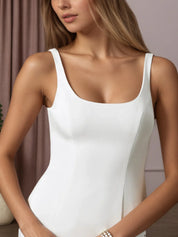 White Mermaid Scoop Sequins Crepe Back Satin Wedding Dress