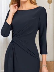 Mother of th Bride Dress Navy Crew Neck Maxi 3/4 Sleeve Dress