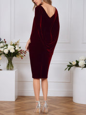 Sheath/Column Boat Neck Knee-Length Velvet Mother of Bride Dress