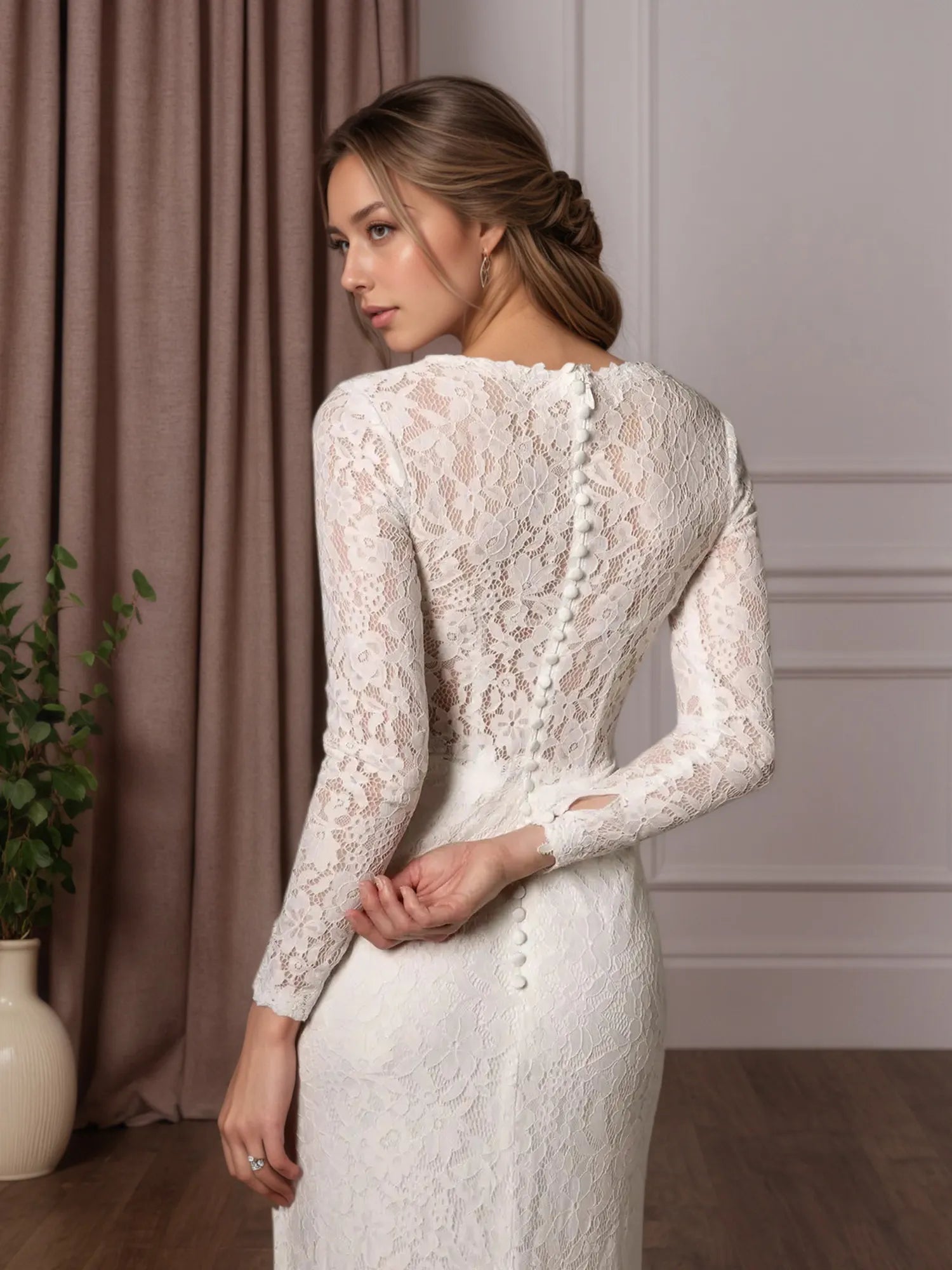 White Sheath V-Neck Tulle Wedding Dress