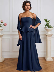 A-Line Off The Shoulder Sleeveless Pleated Chiffon Dress With Cascading Ruffles