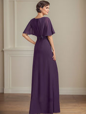 A-line V-Neck Floor-Length Chiffon Mother of the Bride Dress With Pleated Sequins Appliques Lace