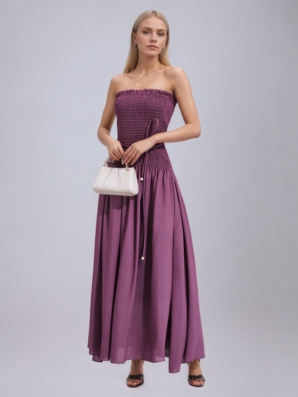 Norma Purple Ruched Off Shoulder Dress
