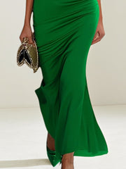 Green Chiffon One Shoulder Ankle Length Party Cocktail Dress