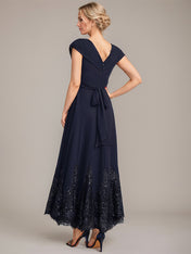 A-line V-Neck Ankle-Length Chiffon Mother of the Bride Dress With Applique Sequins