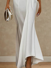 Elegant Formal Dress V Neck Half Sleeve Green White Evening Gown Dress