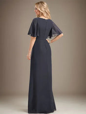 A-line Scoop Floor-Length Chiffon Mother of the Bride Dress With Cascading Ruffles Beading Sequins
