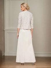 Glitter Lace & Satin Skirt Jacket Dress with Open Jacket