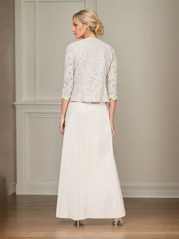 Robe veste en dentelle pailletée et jupe en satin avec veste ouverte 
