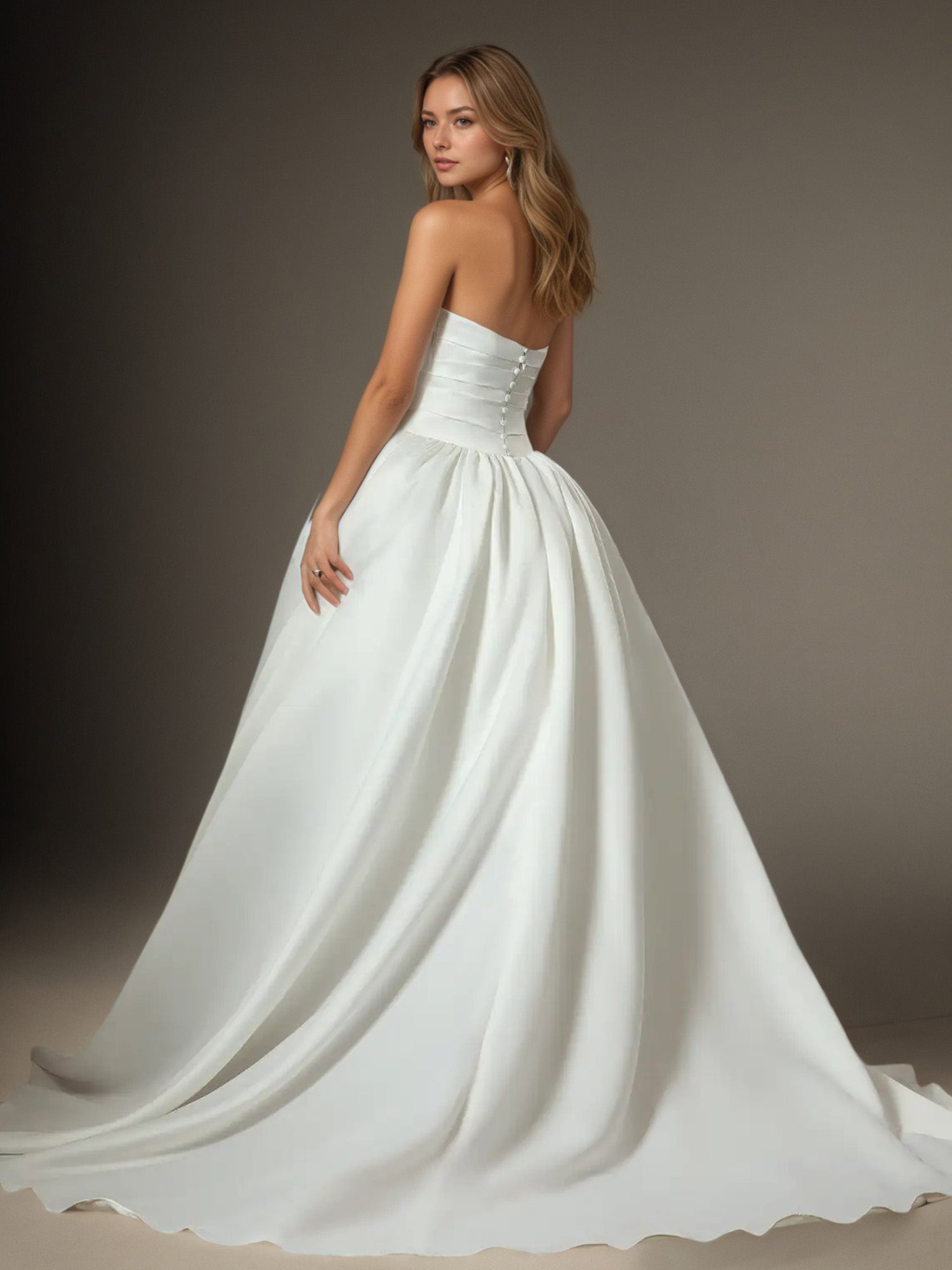 White Ball-Gown Strapless Matte Satin Wedding Dress