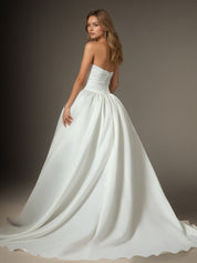 White Ball-Gown Strapless Matte Satin Wedding Dress
