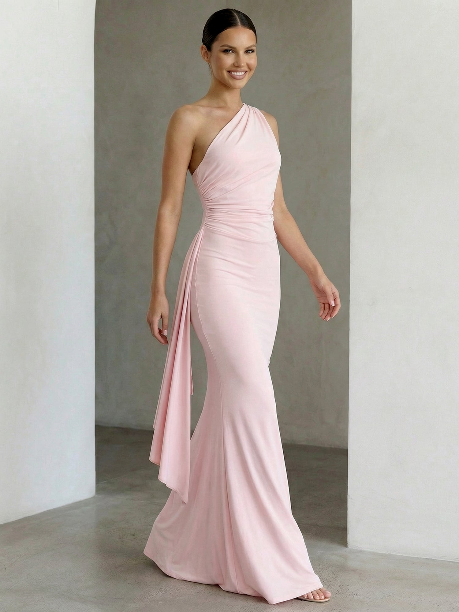 One Shoulder Maxi Dresses with Ruffle Mermaid Backless Evening Dress