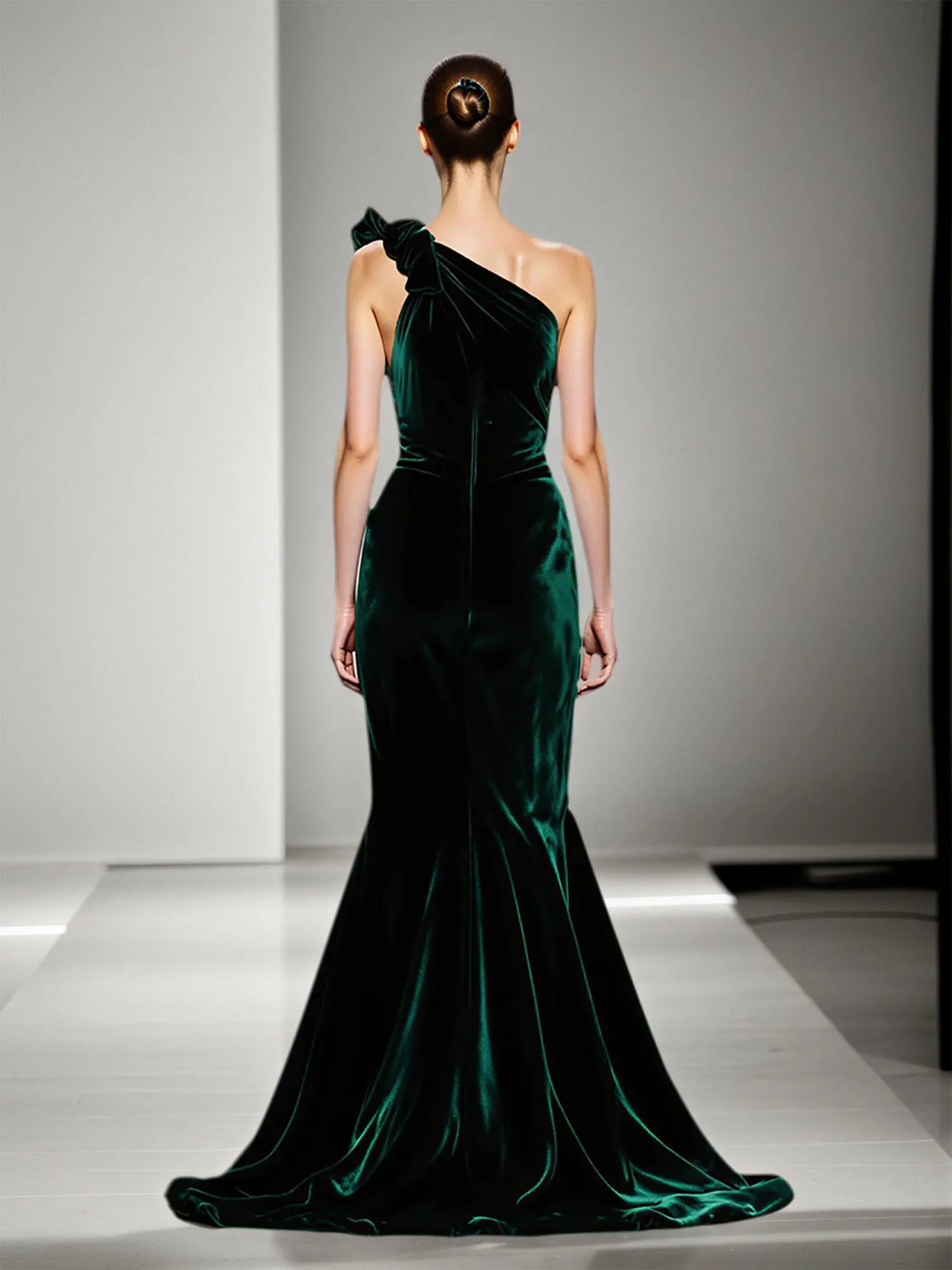 Mermaid Dark Green One Shoulder Velvet Evening Dress With Slit
