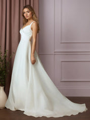 White A-Line Sweetheart Neckline Stretch Satin Wedding Dress