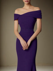 Formal Dress Purple Off-The-Shoulder Maxi Mother of the Bride Dress