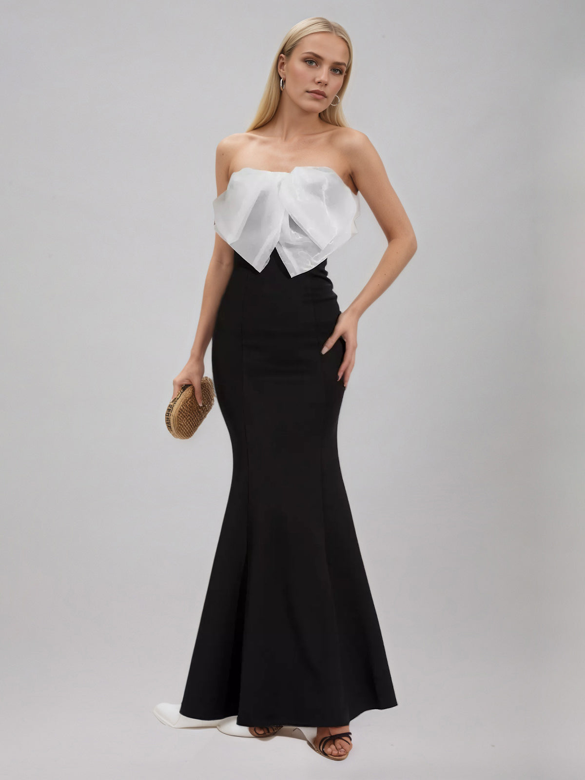 Black White-bow Mermaid Dress