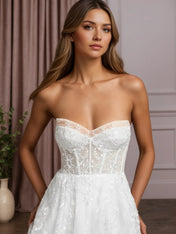 White A-Line Sequins Tulle Wedding Dress