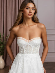 White A-Line Sequins Tulle Wedding Dress