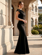Black One Shoulder Maxi Dresses with Pleat Mermaid Formal Dress