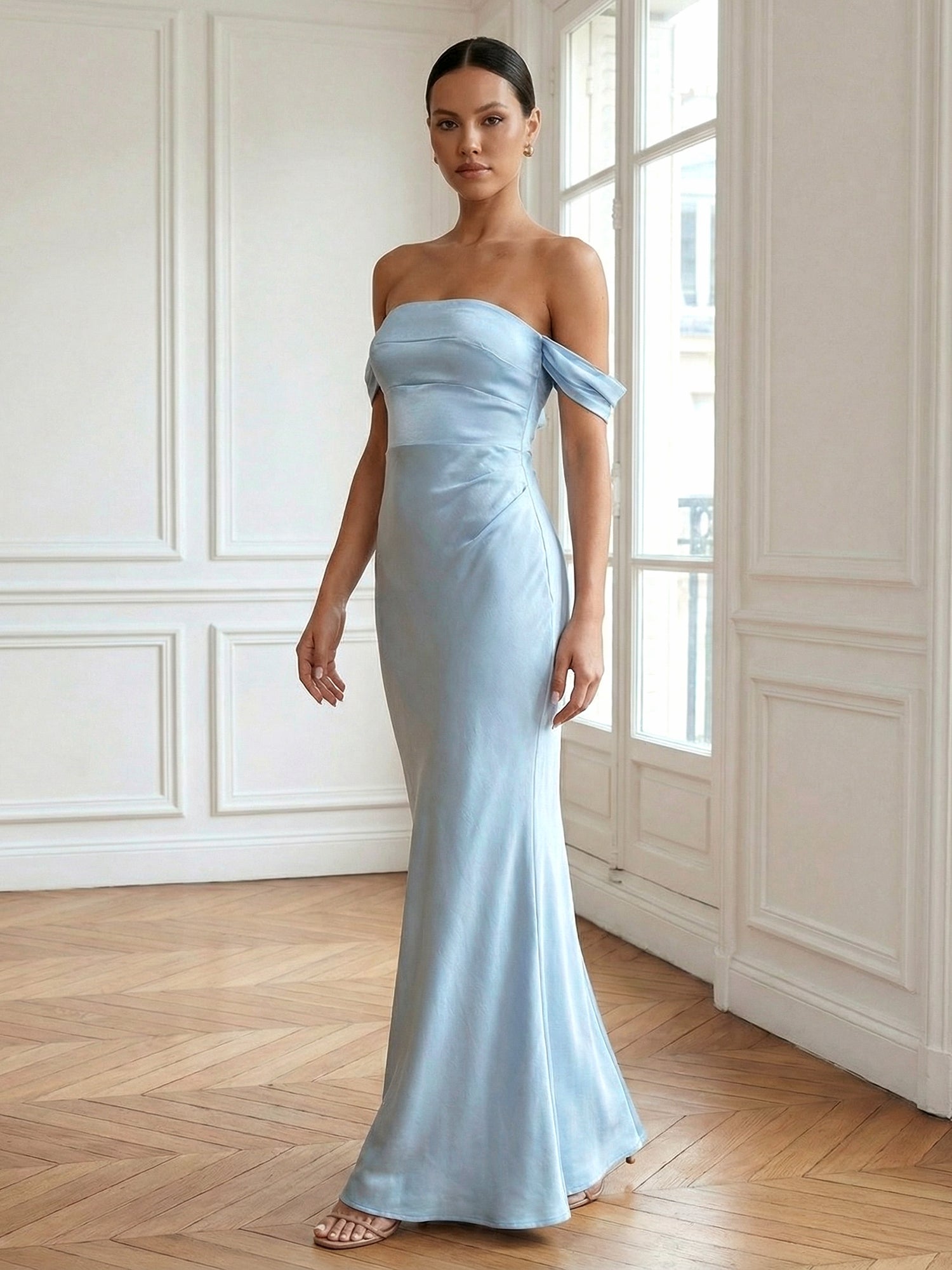 Light Blue Off the Shoulder Mermaid Maxi Dress